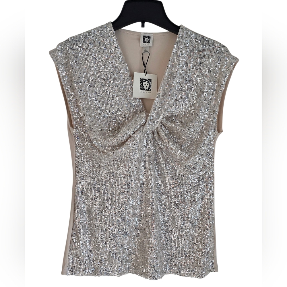Anne Klein Women's Sleeveless Sequim Champagne Top Blouse Size Small